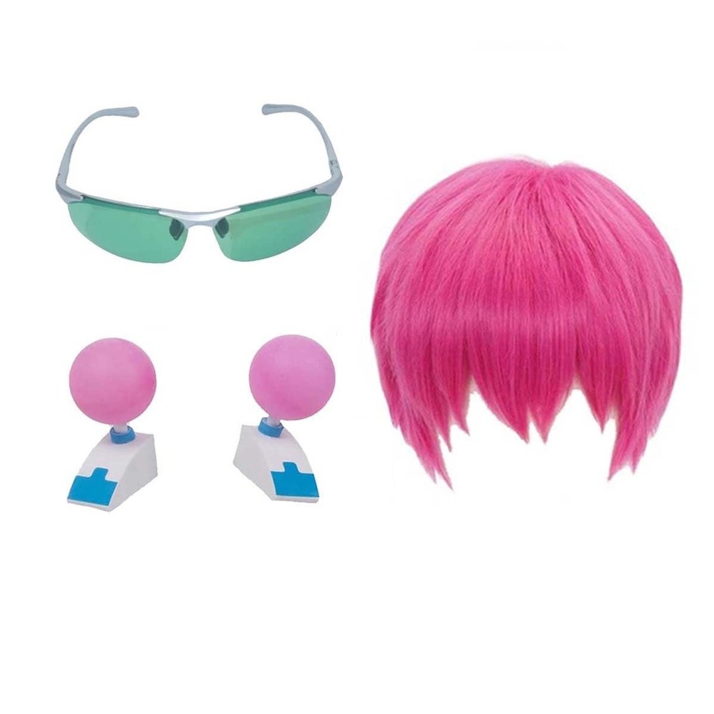 NWT WENWAIMA Saiki K Cosplay Pink Wig Glasses Hair Clip Costume Set